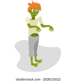 zombie in cartoon style, funny green character for Halloween card or design vector illustration