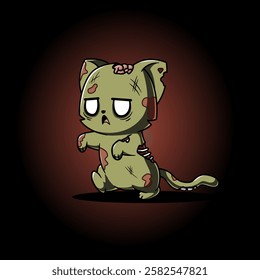 Zombie Cat Cartoon Vector Icon Illustration Animal Horror Icon Isolated Flat Vector