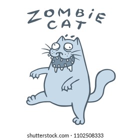 Zombie cat goes in search of the brain. Genre of horror. Nightmare character. Vector illustration.