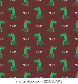Zombie cat pattern seamless. Zombi pet background. Vector texture