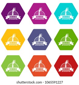 Zombie catching icons 9 set coloful isolated on white for web