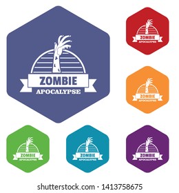 Zombie catching icons vector colorful hexahedron set collection isolated on white 