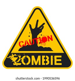 Zombie caution sign vector cartoon symbol isolated on a white background.