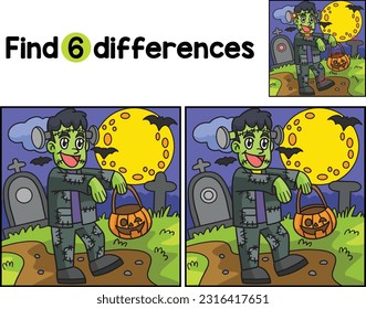 Zombie In Cemetery Halloween Find The Differences