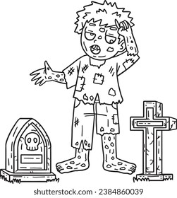 Zombie in a Cemetery. Isolated Coloring Page