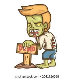 zombie character illustration design carrying a wooden board during halloween celebration. character vector,halloween,illustration,clipart,mascot