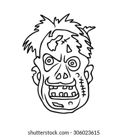 Zombie Character Line Art. Hand drawn vector illustration. Black outline on isolated white background. Cartoon style. Could be used as design for coloring book or as part of Halloween decor.