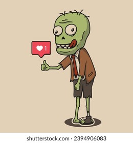 Zombie character, retro cartoon mascot character