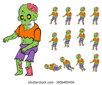 Zombie-Charakter-Sprites Vektorgrafik-Set einzeln auf weißem Hintergrund.