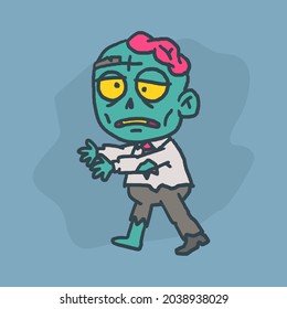 Zombie character walks with outstretched arms. Hand drawn character. Vector illustration