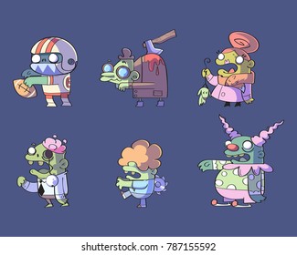 Zombie characters set.  Zombie man and woman in cartoon style. Vector illustration.
