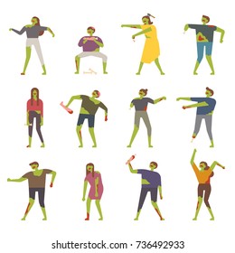 Zombie characters in various poses vector illustration flat design