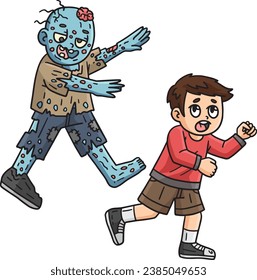 Zombie Chasing a Child Cartoon Colored Clipart 