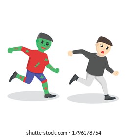 Zombie Chasing The Man Design Character On White Background