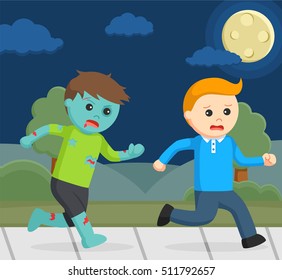 Zombie Chasing Man Illustration Design