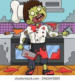 Zombie Chef Colored Cartoon Illustration