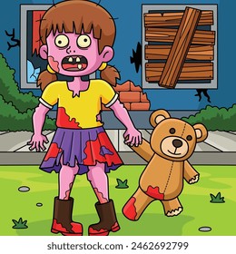 Zombie Child with a Plushie Colored Cartoon 