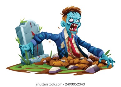 Zombie climbing out from the grave, vector cartoon illustration