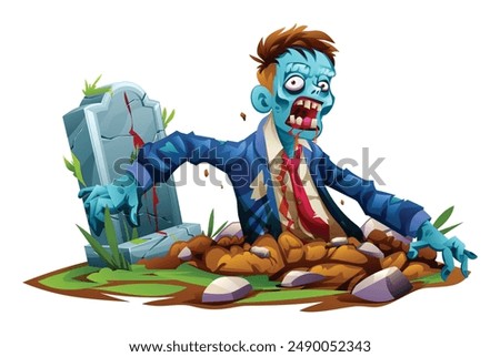 Zombie climbing out from the grave, vector cartoon illustration