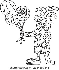  Zombie Clown with Balloons Isolated Coloring Page