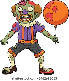 Zombie Clown Cartoon Colored Clipart Illustration