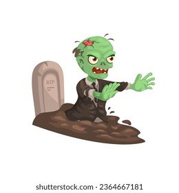 Zombie Come Out From Grave Cartoon Character Illustration Vector