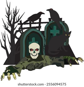 Zombie coming out grave Halloween Vector