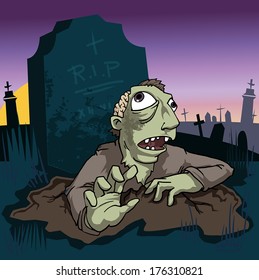 Zombie coming out of the grave, vector illustration