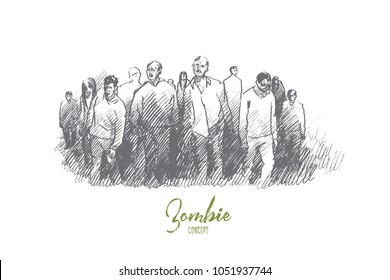 Zombie concept. Hand drawn zombie walking out. Group of monsters, horror mood isolated vector illustration.