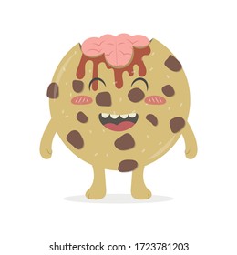 Caricatura de ilustraciones vectoriales de las galletas zombis aisladas en fondo blanco. Caricatura vectorial de galletas de Halloween. Caricatura cerebral de galletas mordidas. 