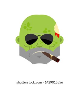 Zombie Cool serious avatar of emotions. Living Dead smoking cigar emoji. Undead strict. Vector illustration