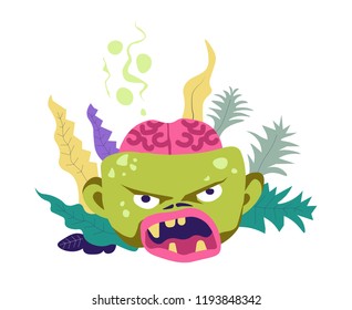 Zombie corpse with broken skull showing brain vector