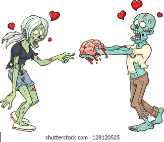 Zombie couple in love. Vector clip art illustration with simple gradients. Each element in a separate layer.