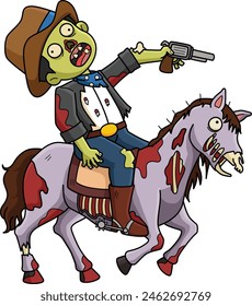 Zombie Cowboy Cartoon Colored Clipart Illustration