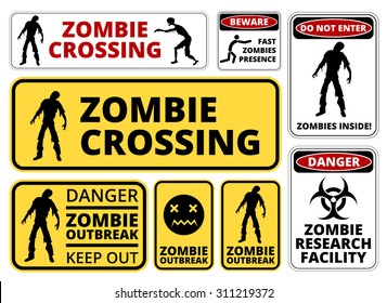 Zombie Crossing Infected  Apocalypse Signs, Symbols and Billboards Vector eps8 