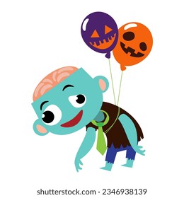 Zombie . Cute halloween cartoon characters . Vector .