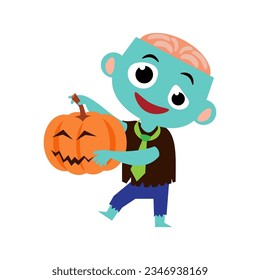 Zombie . Cute halloween cartoon characters . Vector .