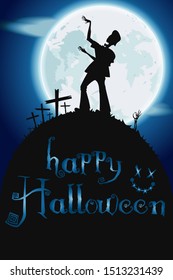Zombie dancing in the moonlight. Vector Halloween poster. EPS 10