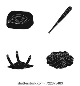 Zombie, dead, infected, and other web icon in black style.Hands, brain, blood icons in set collection.