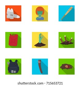 Zombie, dead, skull, and other web icon in flat style. Apocalypse, halloween icons in set collection.