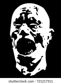 Zombie demon screams head. Vector illustration. Scary character face. Black and white colors. The horror genre.