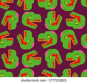 Zombie Dinosaur pattern seamless. Dino green monster background. vector texture 
