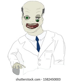Zombie doctor in a white coat with outstretched arm