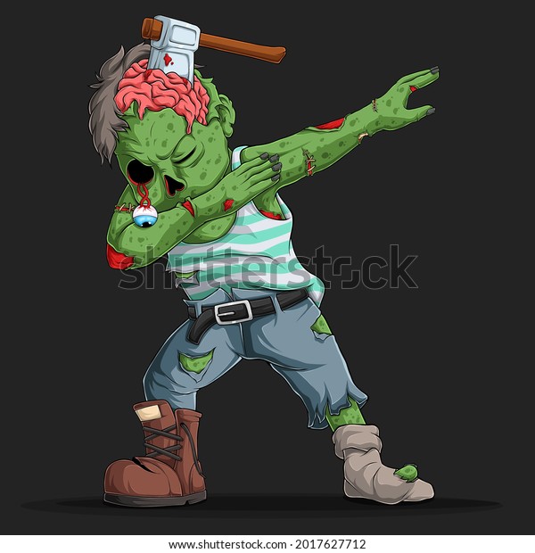 zombie doing dabbing dance with a cleaver in\
his head, halloween character dab\
movement