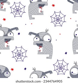 zombie in doodle style halloween vector pattern
