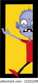 Zombie at the door, illustration, vector on white background.