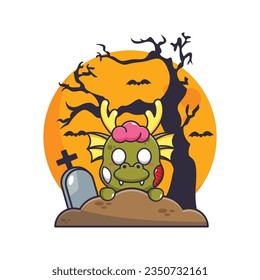 Zombie dragon rise from graveyard in halloween day. 