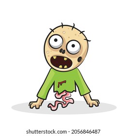 Zombie in drawing style isolated vector. Halloween ghost cartoon on white background.