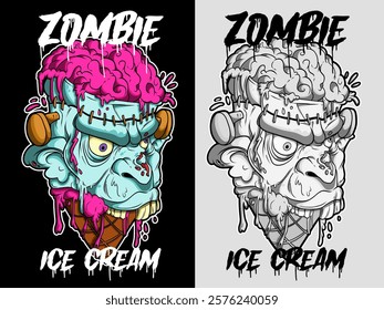 Zombie drawing vector illustration in graffiti style. Zombie graffiti drawing in color and black and white version