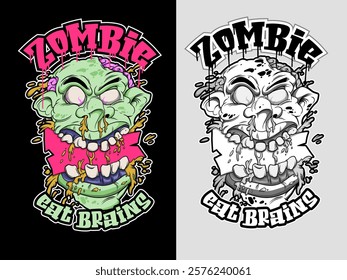 Zombie drawing vector illustration in graffiti style. Zombie graffiti drawing in color and black and white version